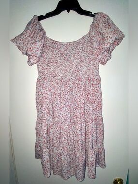 SHEIN White & Pink Floral Smocked Mini Dress